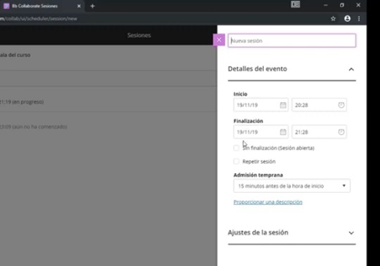 Crear sesión en Blackboard Collaborate Ultra